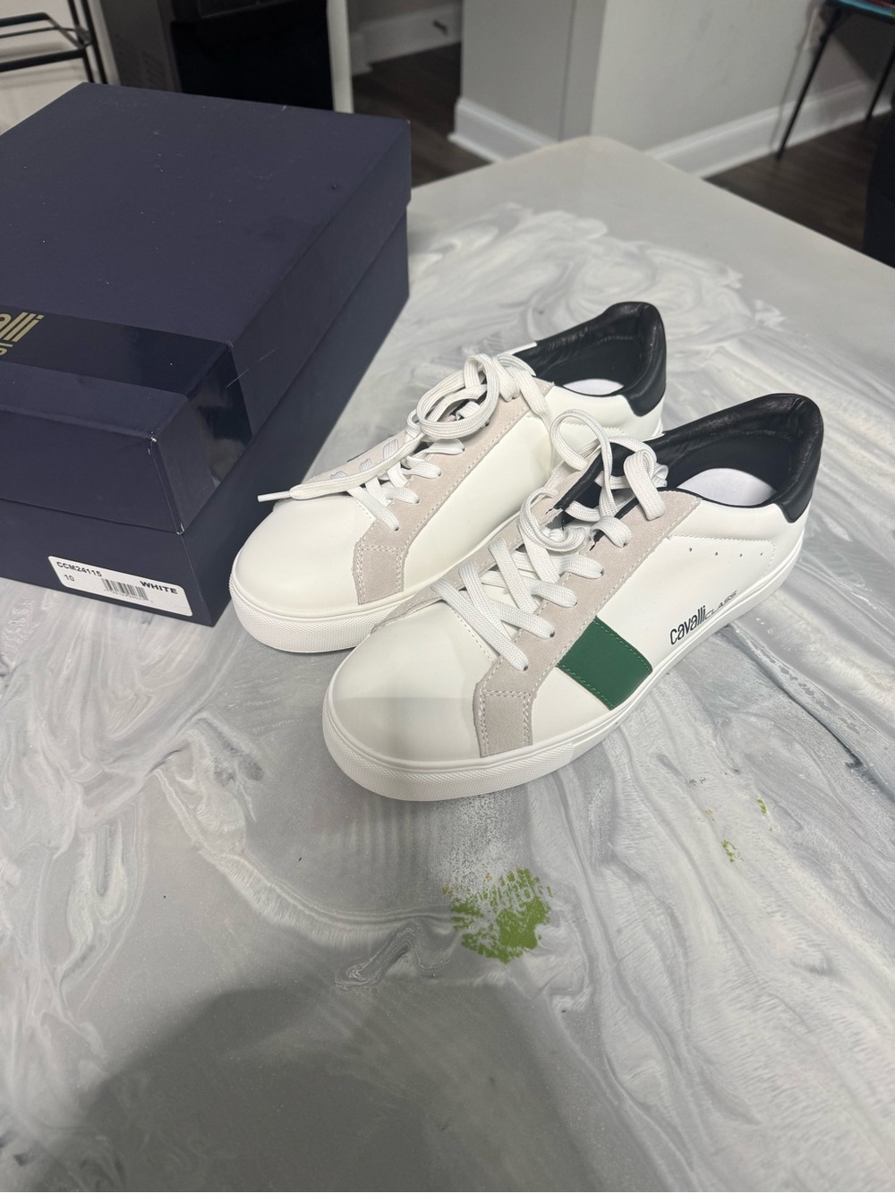 Cavalli Class Men’s White Green Low Top Sneakers Size 10
